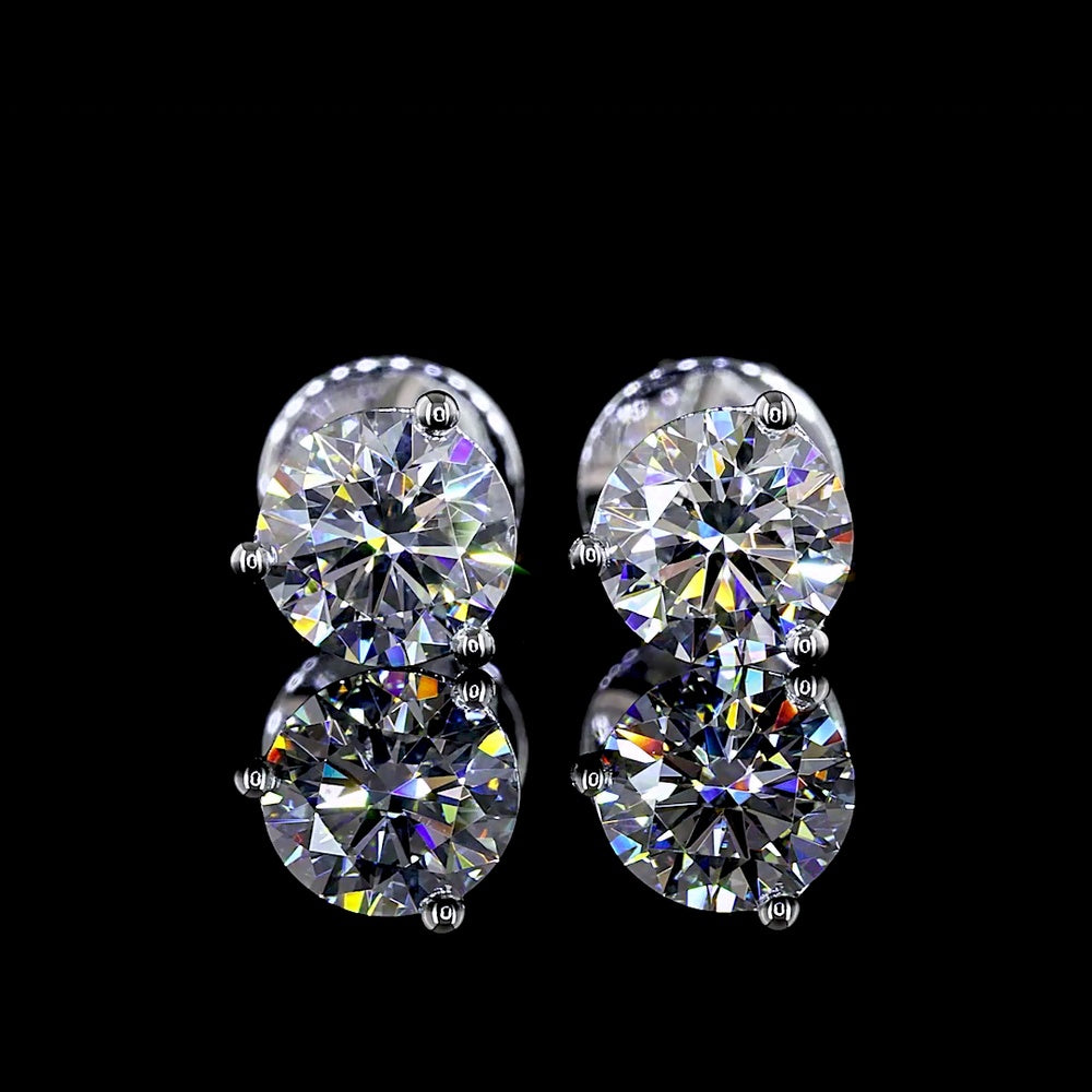 14K White Gold Martini Set Round Lab Diamond Stud Earrings - 1.05 Carat Total Weight, E-VS1 Clarity - Covaloro Fine Jewelry