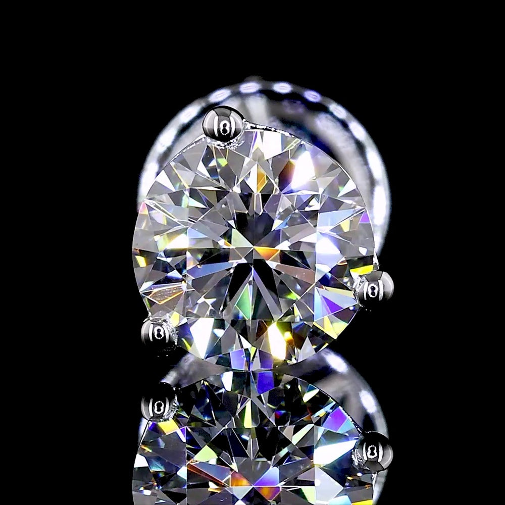 14K White Gold Martini Set Round Lab Diamond Stud Earrings - 1.05 Carat Total Weight, E-VS1 Clarity - Covaloro Fine Jewelry