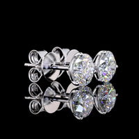 14K White Gold Martini Set Round Lab Diamond Stud Earrings - 1.49 Carats Total Diamond Weight (0.75 Carats Each) - Covaloro Fine Jewelry