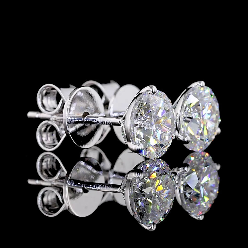 14K White Gold Martini Set Round Lab Diamond Stud Earrings - 1.52 Carats Total Diamond Weight (E-F Color, VS1 Clarity) - Covaloro Fine Jewelry
