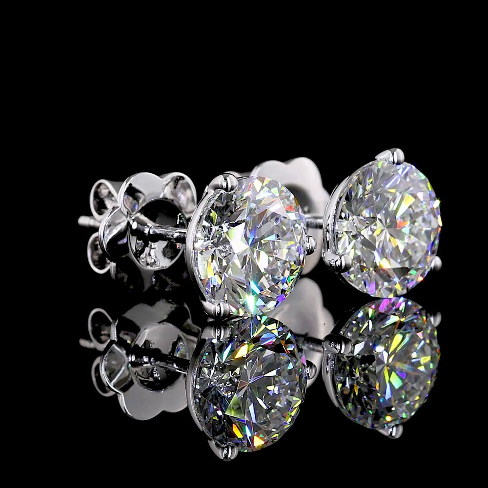 14K White Gold Martini Set Round Lab Diamond Stud Earrings - 3.56 Carat Total Weight, F VS1 Clarity - Covaloro Fine Jewelry