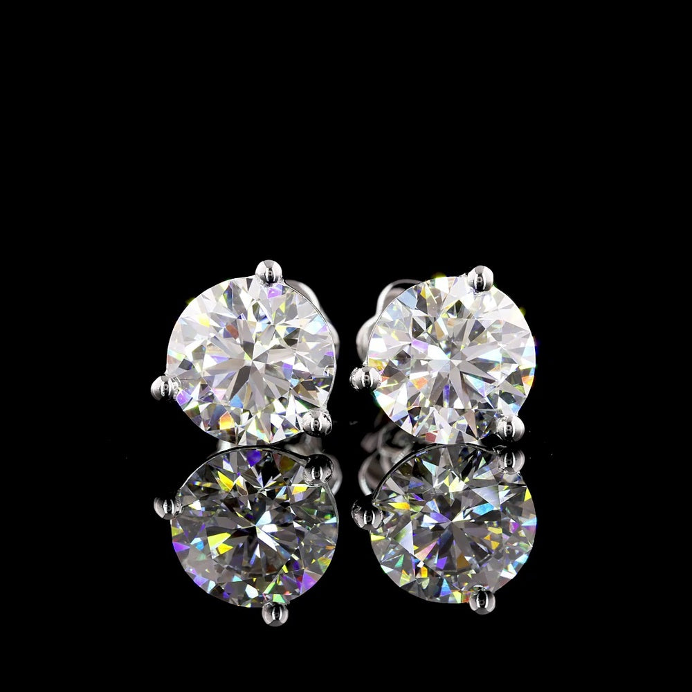 14K White Gold Martini Set Round Lab Diamond Stud Earrings - 4.02 Carats Total Weight E-F VVS2 - Covaloro Fine Jewelry
