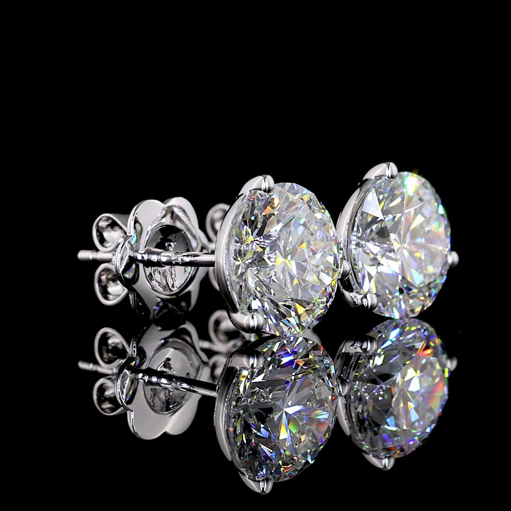 14K White Gold Martini Set Round Lab Diamond Stud Earrings - 4.16 Carat Total Weight (2.09 Carats & 2.07 Carats Stones, E-F Color, VS1-VS2 Clarity) - Covaloro Fine Jewelry