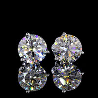 14K White Gold Martini Set Round Lab Diamond Stud Earrings - 4.16 Carat Total Weight (2.09 Carats & 2.07 Carats Stones, E-F Color, VS1-VS2 Clarity) - Covaloro Fine Jewelry