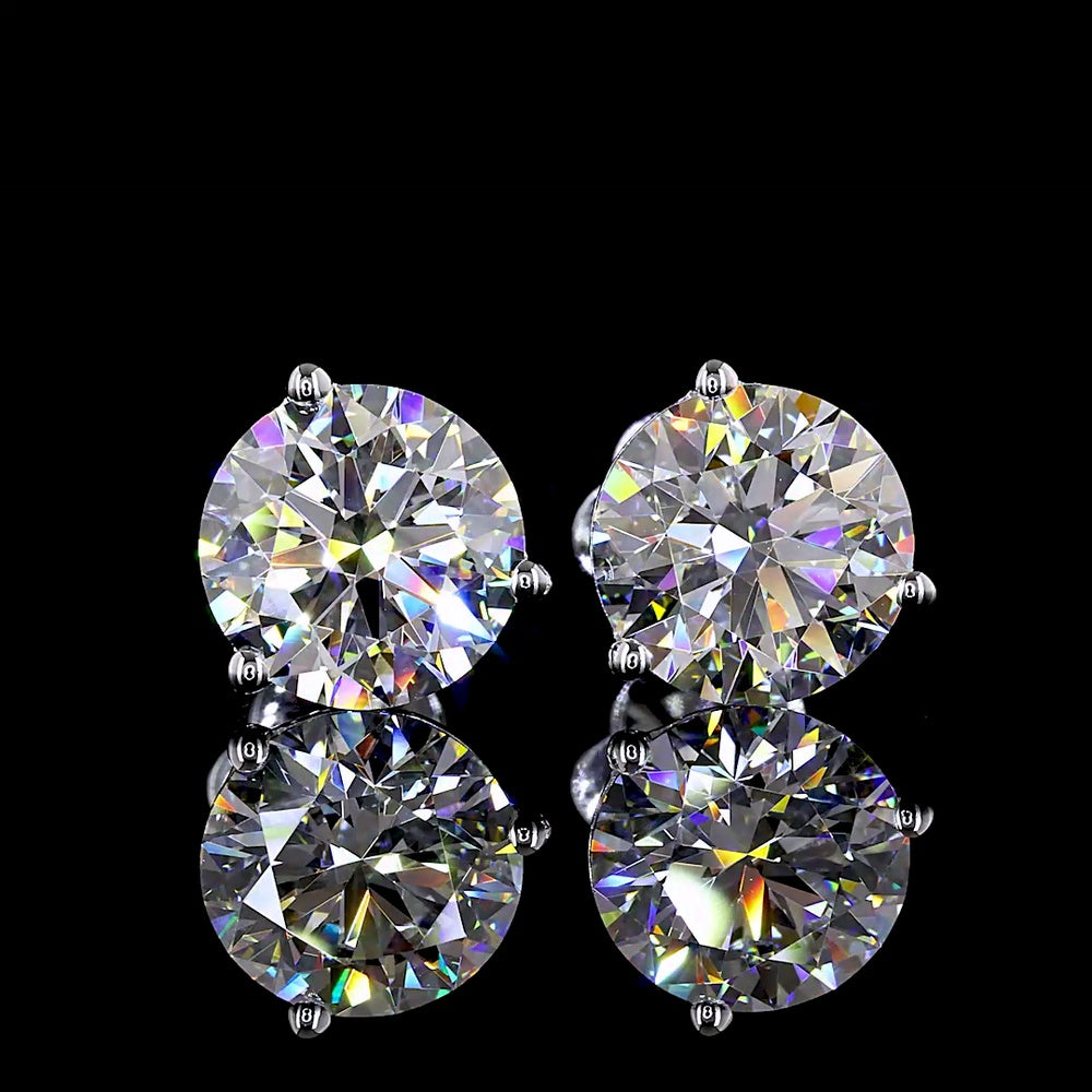14K White Gold Martini Set Round Lab Diamond Stud Earrings - 4.16 Carat Total Weight (2.09 Carats & 2.07 Carats Stones, E-F Color, VS1-VS2 Clarity) - Covaloro Fine Jewelry