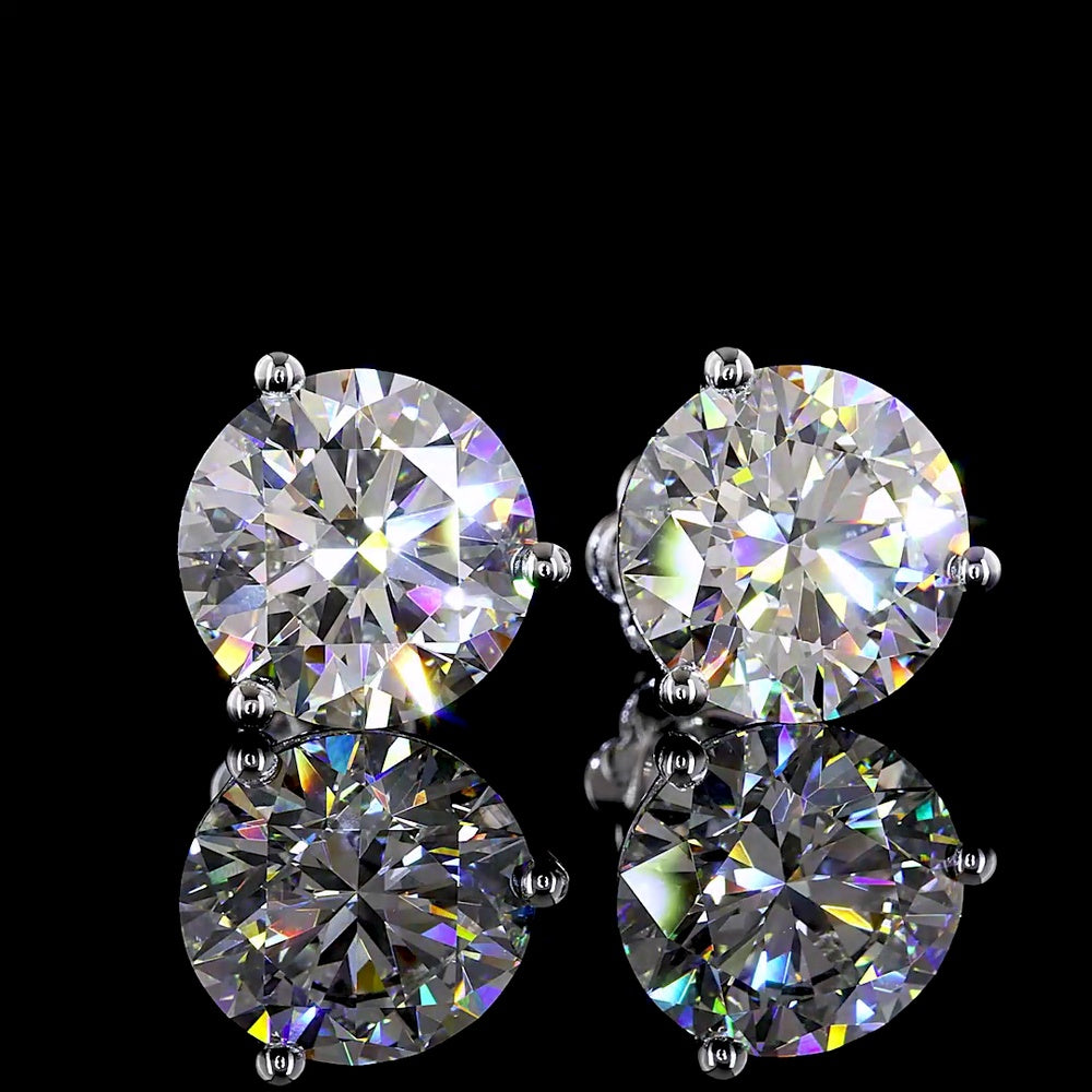 14K White Gold Martini Setting Round Brilliant Cut Lab Diamond Stud Earrings - 8.04 Carats Total Diamond Weight - Covaloro Fine Jewelry