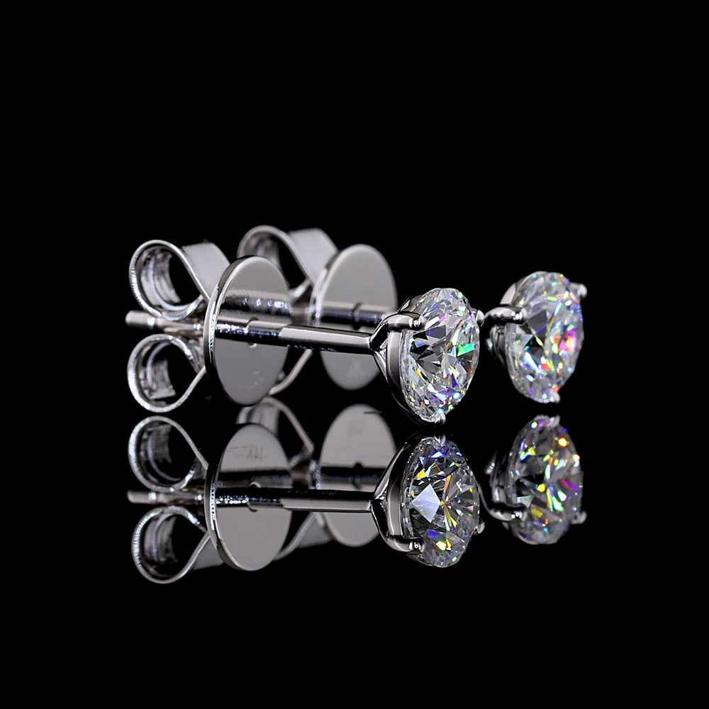 14K White Gold Martini Setting Round Brilliant Lab Diamond Stud Earrings - 0.78 Carat Total Weight, E-F Color VS1 Clarity - Covaloro Fine Jewelry