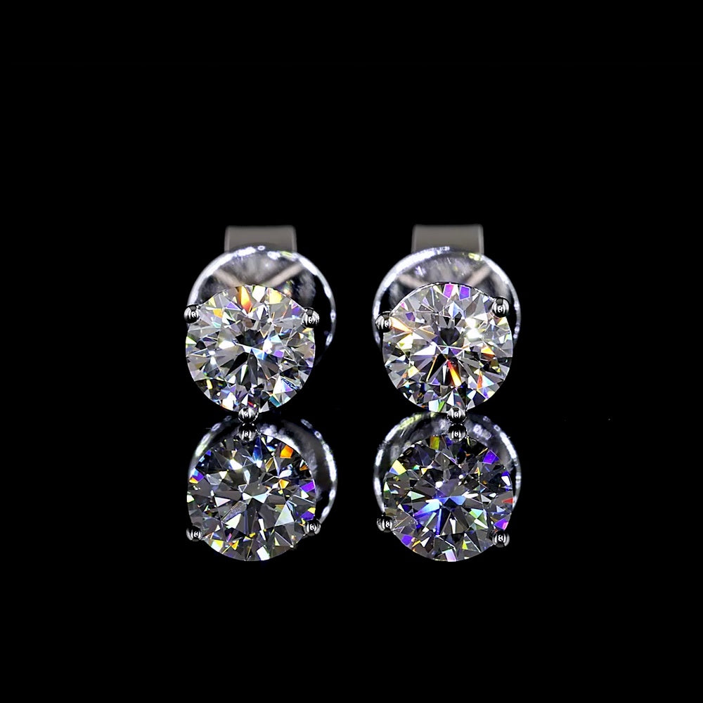 14K White Gold Martini Setting Round Brilliant Lab Diamond Stud Earrings - 0.78 Carat Total Weight, E-F Color VS1 Clarity - Covaloro Fine Jewelry