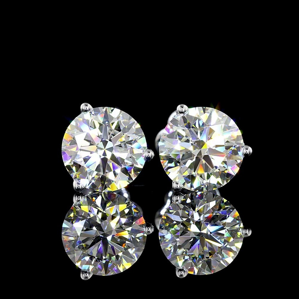 14K White Gold Martini Setting Round Brilliant Lab Diamond Stud Earrings - 2.88 Carats Total Diamond Weight (E-F Color, VS1 Clarity, IGI Certified) - Covaloro Fine Jewelry