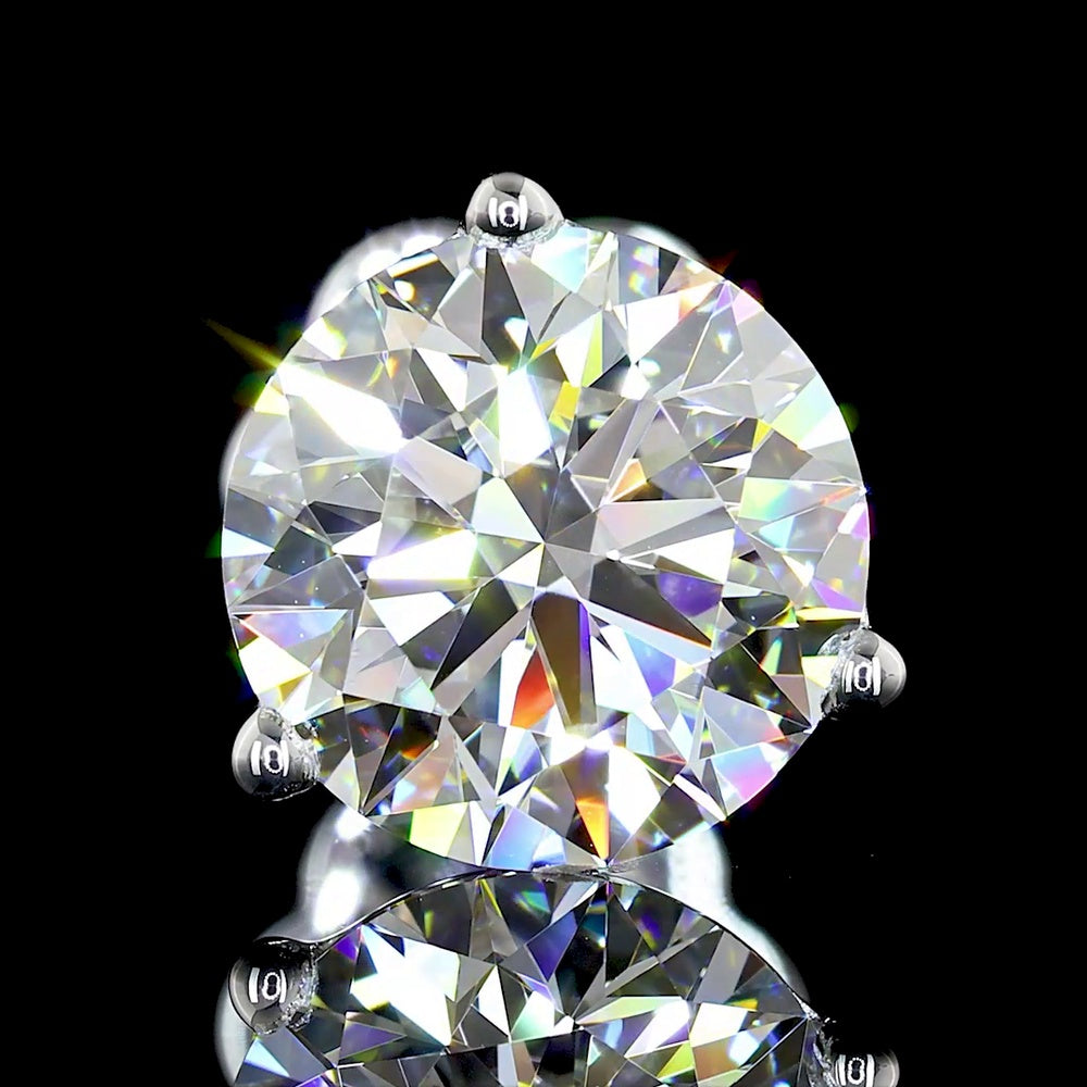14K White Gold Martini Setting Round Brilliant Lab Diamond Stud Earrings - 2.88 Carats Total Diamond Weight (E-F Color, VS1 Clarity, IGI Certified) - Covaloro Fine Jewelry