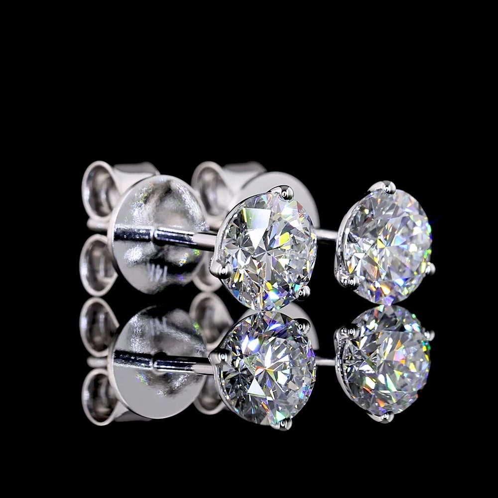 14K White Gold Martini Setting Round Lab Diamond Stud Earrings - 1.03 Carat Total Weight, E-F Color, VS1 Clarity - Covaloro Fine Jewelry