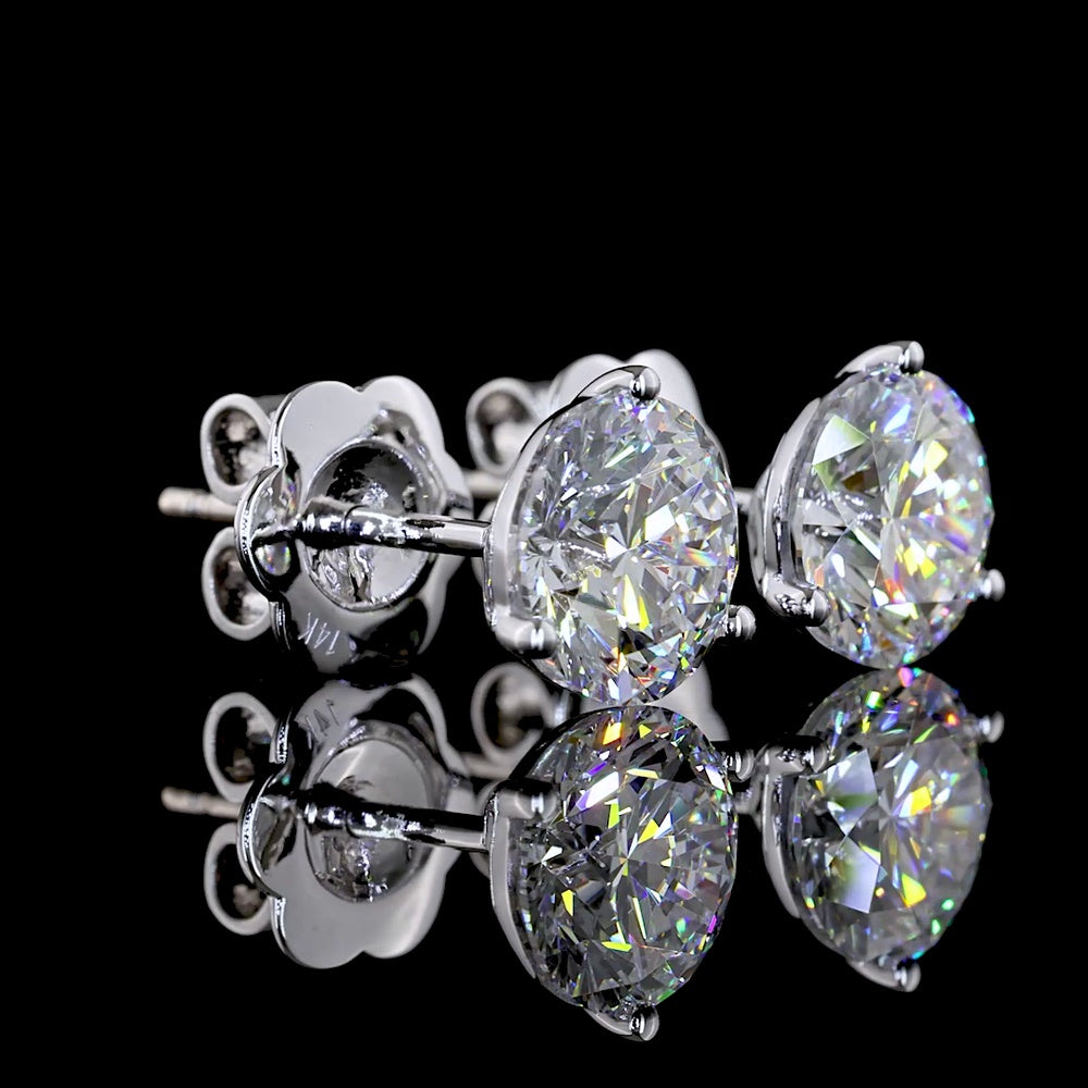 14K White Gold Martini Setting Round Lab Diamond Stud Earrings - 2.48 Carats Total Diamond Weight (E-F Color, VS1 Clarity) - Covaloro Fine Jewelry