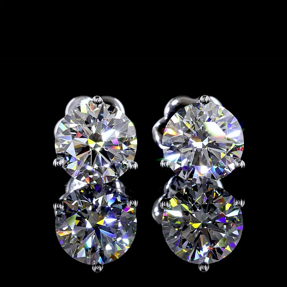 14K White Gold Martini Setting Round Lab Diamond Stud Earrings - 2.48 Carats Total Diamond Weight (E-F Color, VS1 Clarity) - Covaloro Fine Jewelry