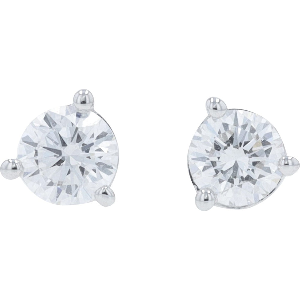 14K White Gold Martini Stud Earrings with 3-Prong Set Round Lab Grown Diamonds - 0.50 Carat Total Diamond Weight