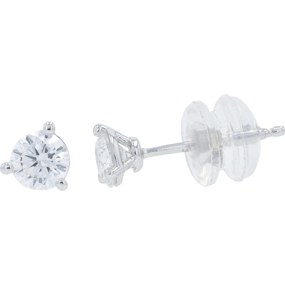 14K White Gold Martini Stud Earrings with 3-Prong Set Round Lab Grown Diamonds - 0.50 Carat Total Diamond Weight