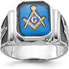 14K White Gold Masonic Ring with 12x10mm Octagon Imitation Blue Spinel and Black Enamel Detailing by Monteluci Fine Jewelry
