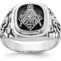 14K White Gold Masonic Ring with Black Enamel and Round AA Quality Diamonds by IBGoodman