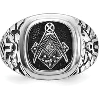 14K White Gold Masonic Ring with Black Enamel and Round AA Quality Diamonds by IBGoodman
