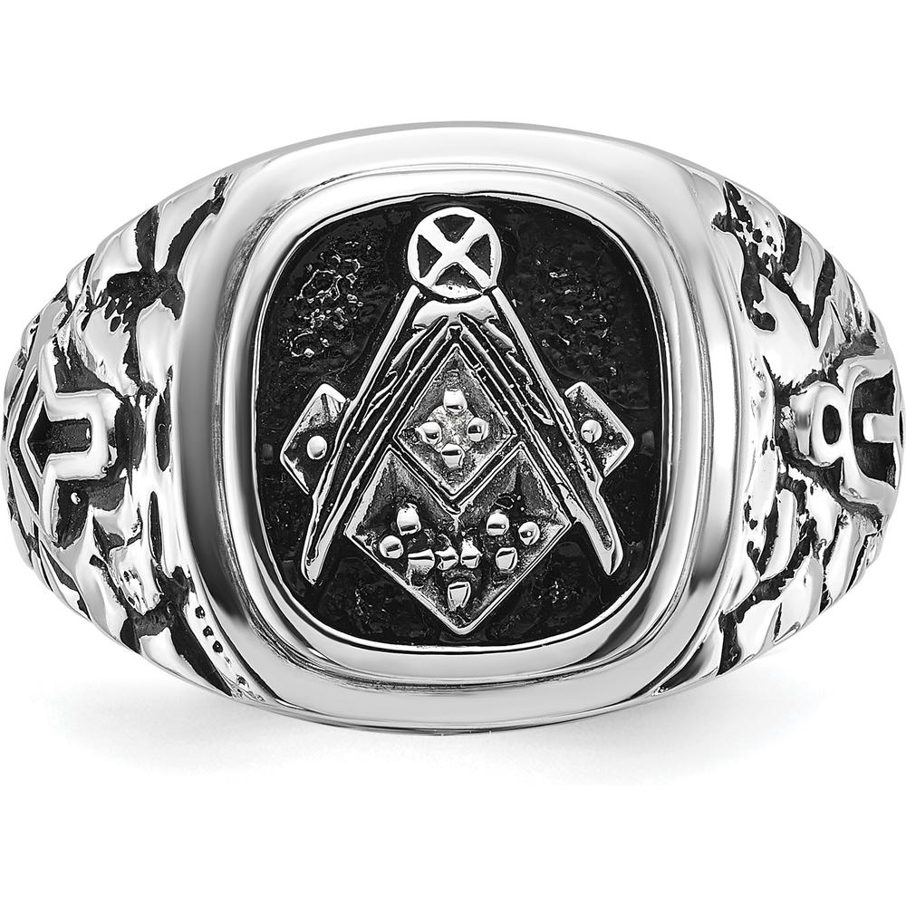 14K White Gold Masonic Ring with Black Enamel and Round AA Quality Diamonds by IBGoodman