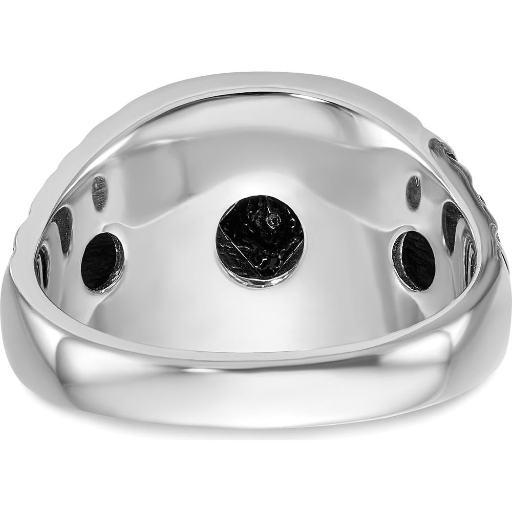 14K White Gold Masonic Ring with Black Enamel and Round AA Quality Diamonds by IBGoodman
