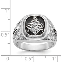 14K White Gold Masonic Ring with Black Enamel and Round AA Quality Diamonds by IBGoodman