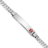 14K White Gold Medical Alert Bracelet with Off-Center Red Enamel Charm - 7" Length by Oro Pregiato