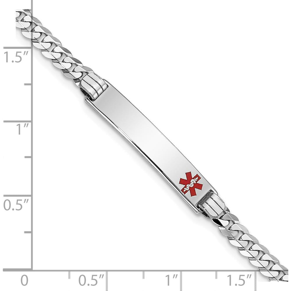 14K White Gold Medical Alert Bracelet with Off-Center Red Enamel Charm - 7" Length by Oro Pregiato