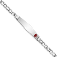 14K White Gold Medical Alert Bracelet with Off-Center Red Enamel Cuban Link - 8" Length by Oro Pregiato