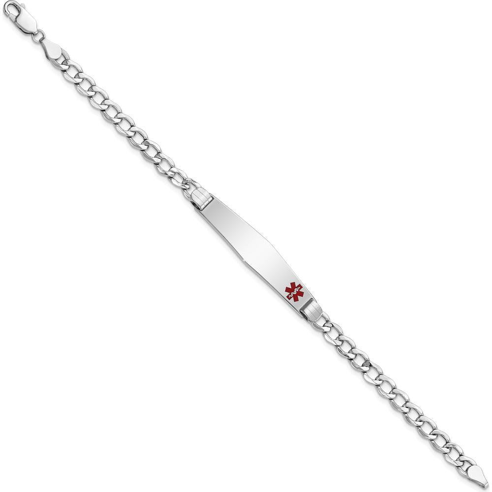 14K White Gold Medical Alert Bracelet with Off-Center Red Enamel Cuban Link - 8" Length by Oro Pregiato