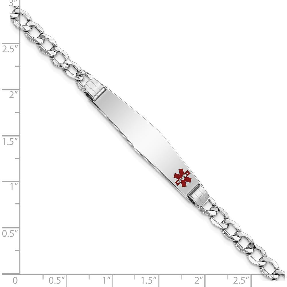 14K White Gold Medical Alert Bracelet with Off-Center Red Enamel Cuban Link - 8" Length by Oro Pregiato