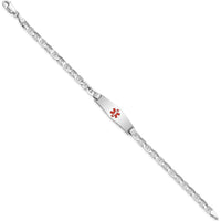 14K White Gold Medical Alert Bracelet with Red Enamel Anchor - 8" Solid Link Chain by Oro Pregiato