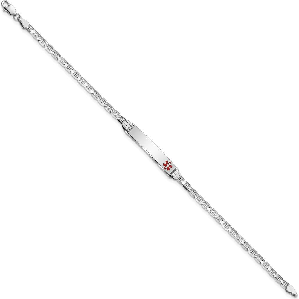 14K White Gold Medical Alert Bracelet with Red Enamel Anchor Charm - 7" by Oro Pregiato