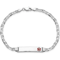 14K White Gold Medical Alert Bracelet with Red Enamel Anchor Charm - 7" by Oro Pregiato