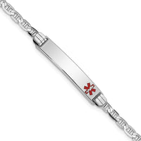 14K White Gold Medical Alert Bracelet with Red Enamel Anchor Link - 8" Length by Oro Pregiato