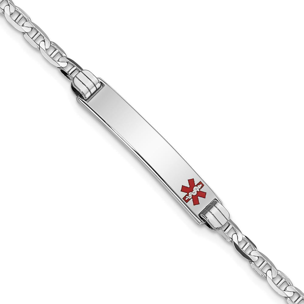 14K White Gold Medical Alert Bracelet with Red Enamel Anchor Link - 8" Length by Oro Pregiato