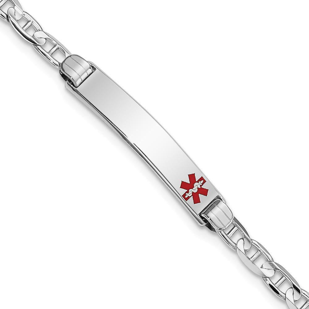 14K White Gold Medical Alert Bracelet with Red Enamel Anchor Link - 8" Length by Oro Pregiato