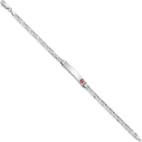 14K White Gold Medical Alert Bracelet with Red Enamel Anchor Link - 8" Length by Oro Pregiato
