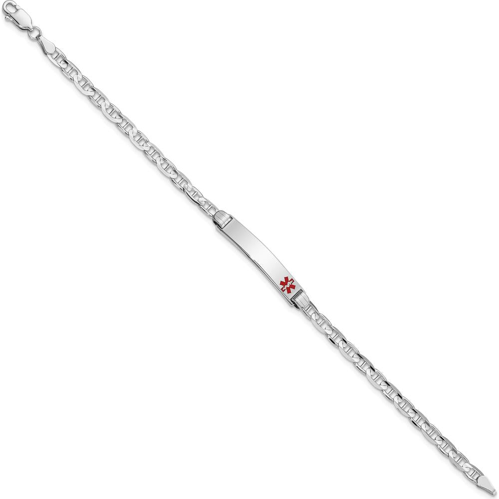 14K White Gold Medical Alert Bracelet with Red Enamel Anchor Link - 8" Length by Oro Pregiato