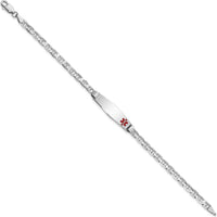 14K White Gold Medical Alert Bracelet with Red Enamel Anchor Link Charm - 7" Length by Oro Pregiato
