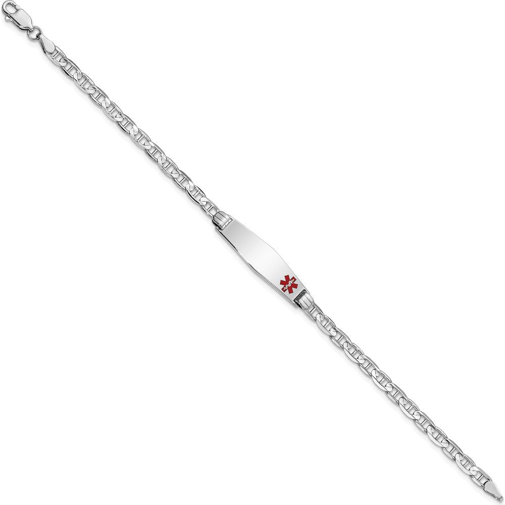 14K White Gold Medical Alert Bracelet with Red Enamel Anchor Link Charm - 7" Length by Oro Pregiato