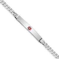 14K White Gold Medical Alert Bracelet with Red Enamel Centered Plate - 7" Curb Link Design by Oro Pregiato