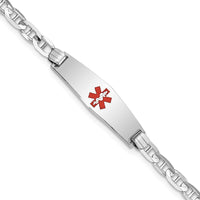 14K White Gold Medical Alert Bracelet with Red Enamel Charm - 7" Length by Oro Pregiato