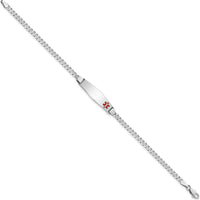 14K White Gold Medical Alert Bracelet with Red Enamel Charm - 8" Length by Oro Pregiato