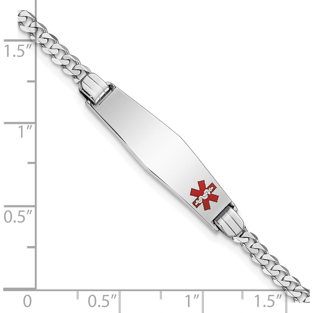 14K White Gold Medical Alert Bracelet with Red Enamel Charm - 8" Length by Oro Pregiato