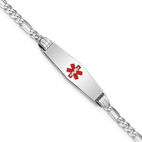 14K White Gold Medical Alert Bracelet with Red Enamel Charm and Figaro Link Chain - 7" Length by Oro Pregiato