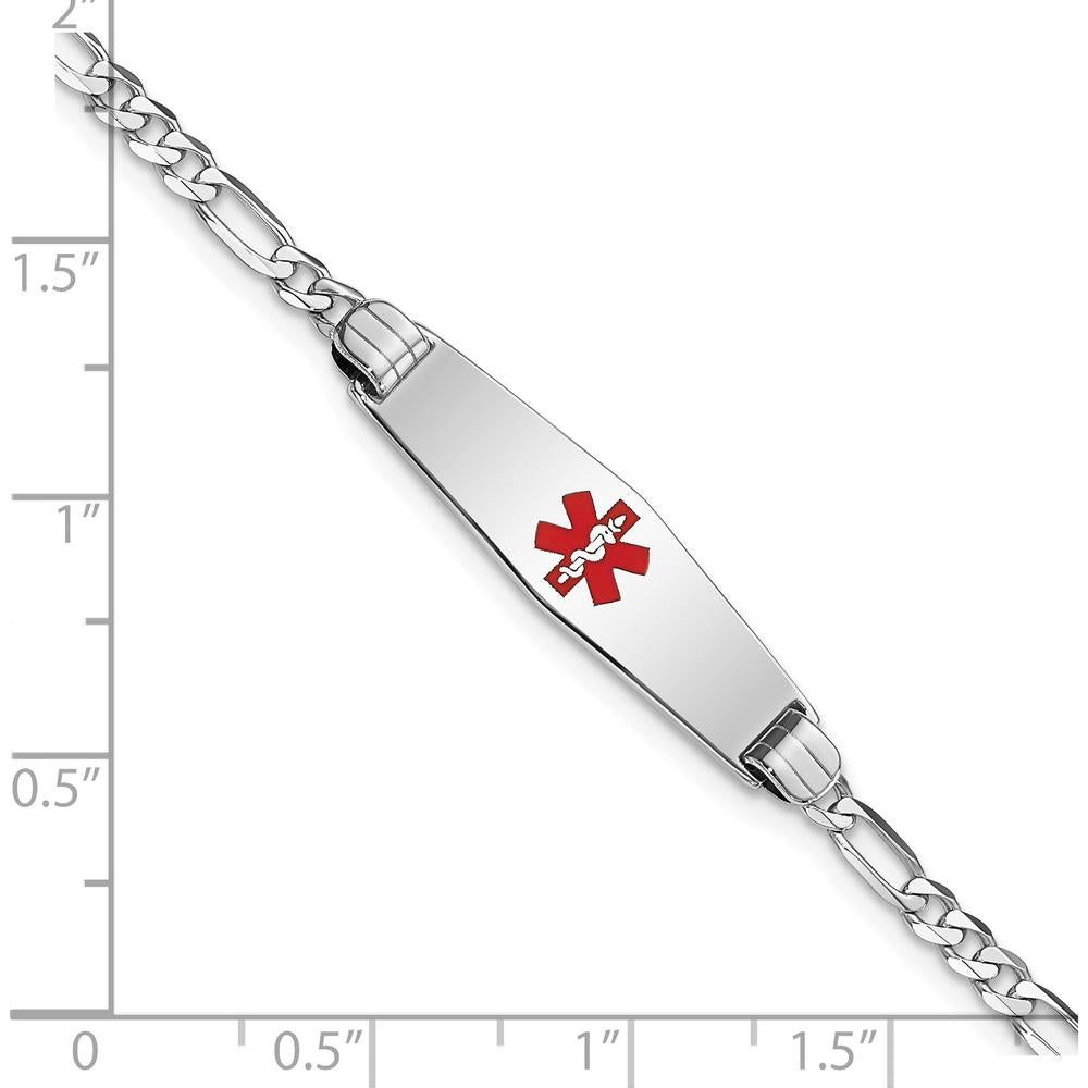 14K White Gold Medical Alert Bracelet with Red Enamel Charm and Figaro Link Chain - 7" Length by Oro Pregiato