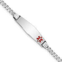 14K White Gold Medical Alert Bracelet with Red Enamel Curb Link Chain - 7" by Oro Pregiato
