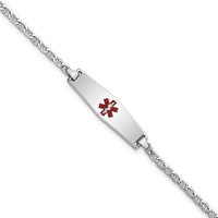 14K White Gold Medical Alert Bracelet with Red Enamel Diamond Shape Charm and Anchor Link Chain - 7" Length by Oro Pregiato