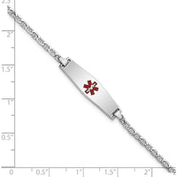 14K White Gold Medical Alert Bracelet with Red Enamel Diamond Shape Charm and Anchor Link Chain - 7" Length by Oro Pregiato