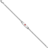 14K White Gold Medical Alert Bracelet with Red Enamel Emblem and Cuban Link Chain - 7" Length by Oro Pregiato